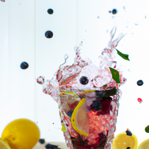 A vibrant glass of lemon berry splash with fresh berries and lemon slices